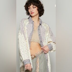 POL Floral Patchwork Button-Up Shirt